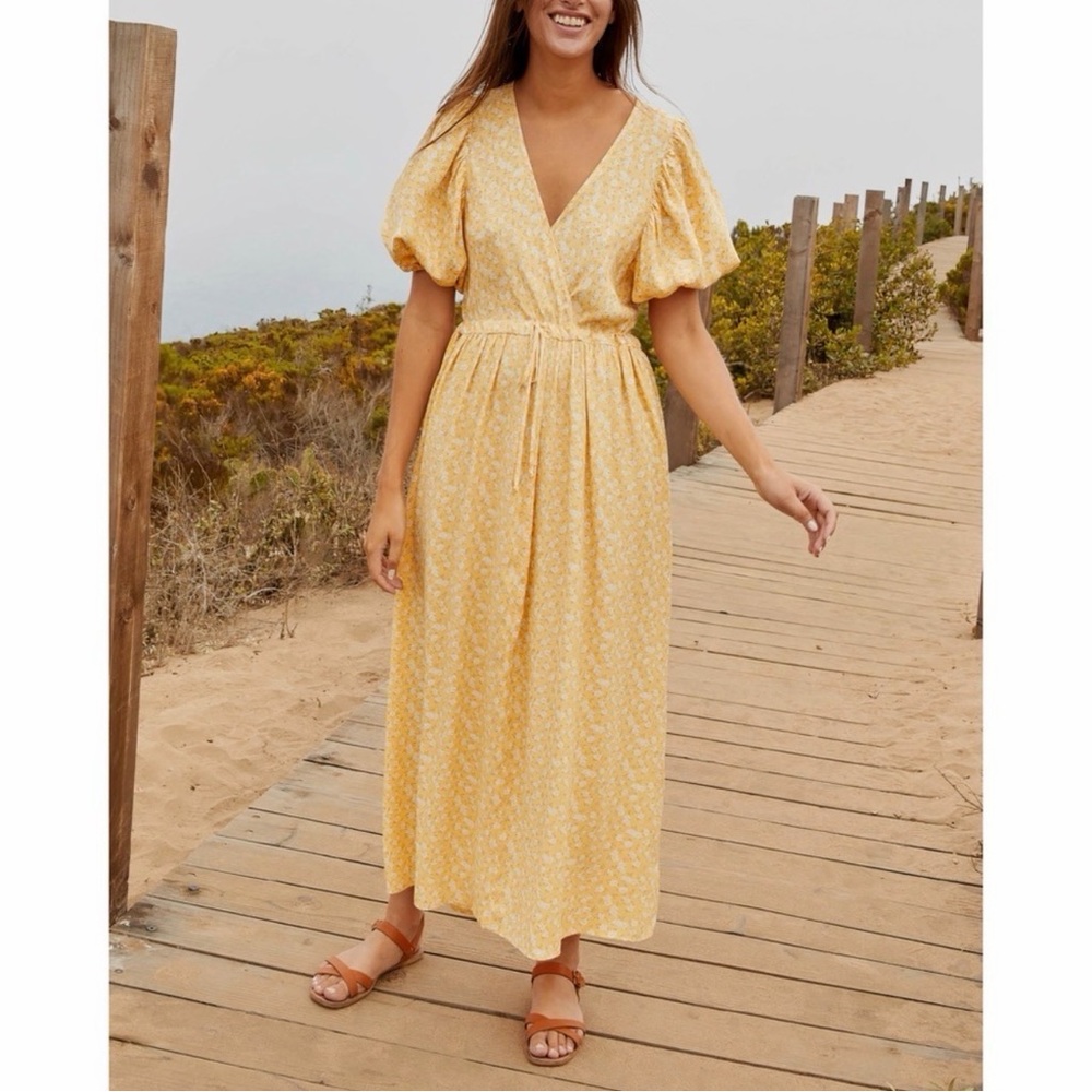 Christy Dawn Dahlia Dress S Small Sunshine Yellow Floral Maxi Wrap